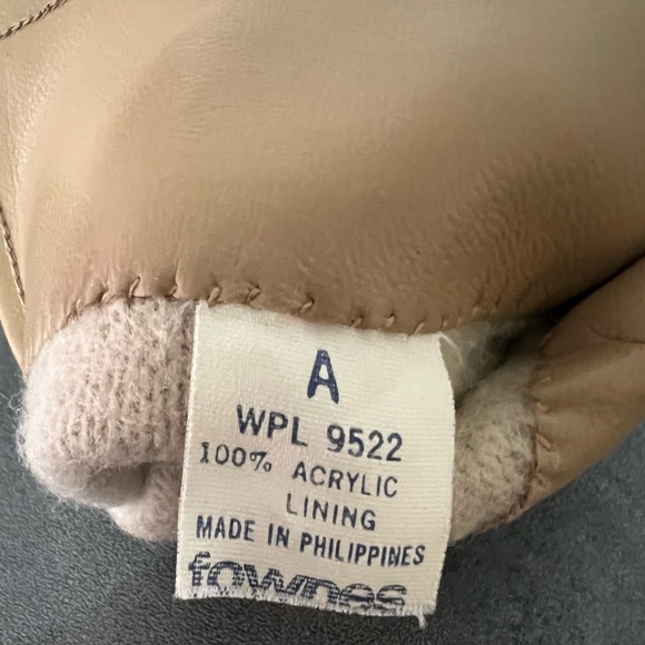 Vintage Fownes Tan Beige Leather Gloves Women’s Size A WPL‎ 9522 Acrylic Lining - Picture 7 of 7